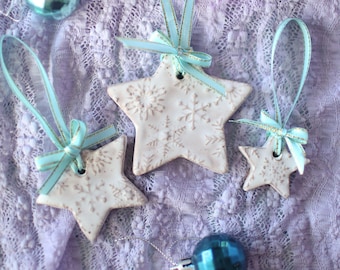 White Star Ornaments- Ceramic Ornaments- Set of Three- Christmas Ornaments- Handmade Pottery