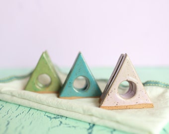 Ceramic Triangle Napkin Rings- Geometric Shaped Napkin Rings- Holiday Napkin Rings