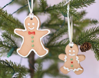 Ceramic Gingerbread Ornaments- Christmas Ornaments- Handmade Pottery- Set of Two