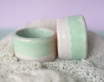 Light Aqua and White Ceramic Ramekins- Large Baking Ramekins- Set of Two- Handmade Pottery