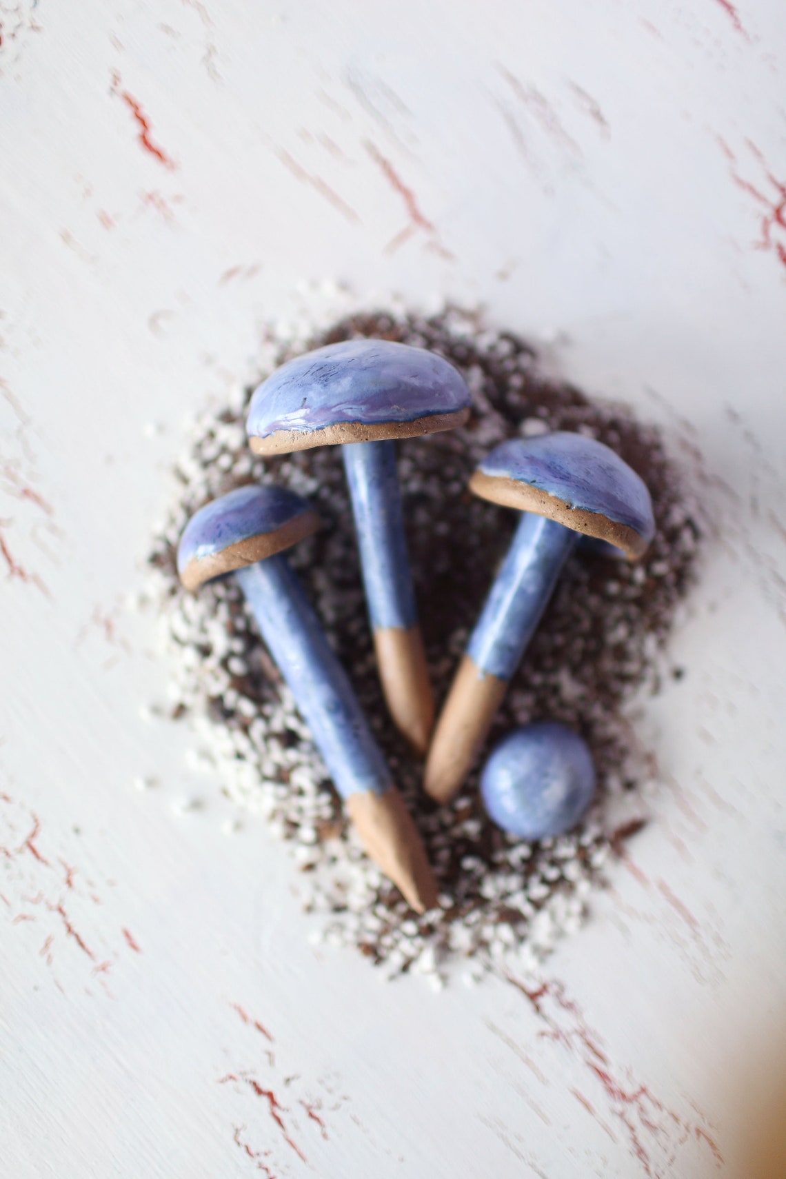 Indigo Mushroom Stakes- Indigo Milk Caps- Ceramic Garden Mushroom