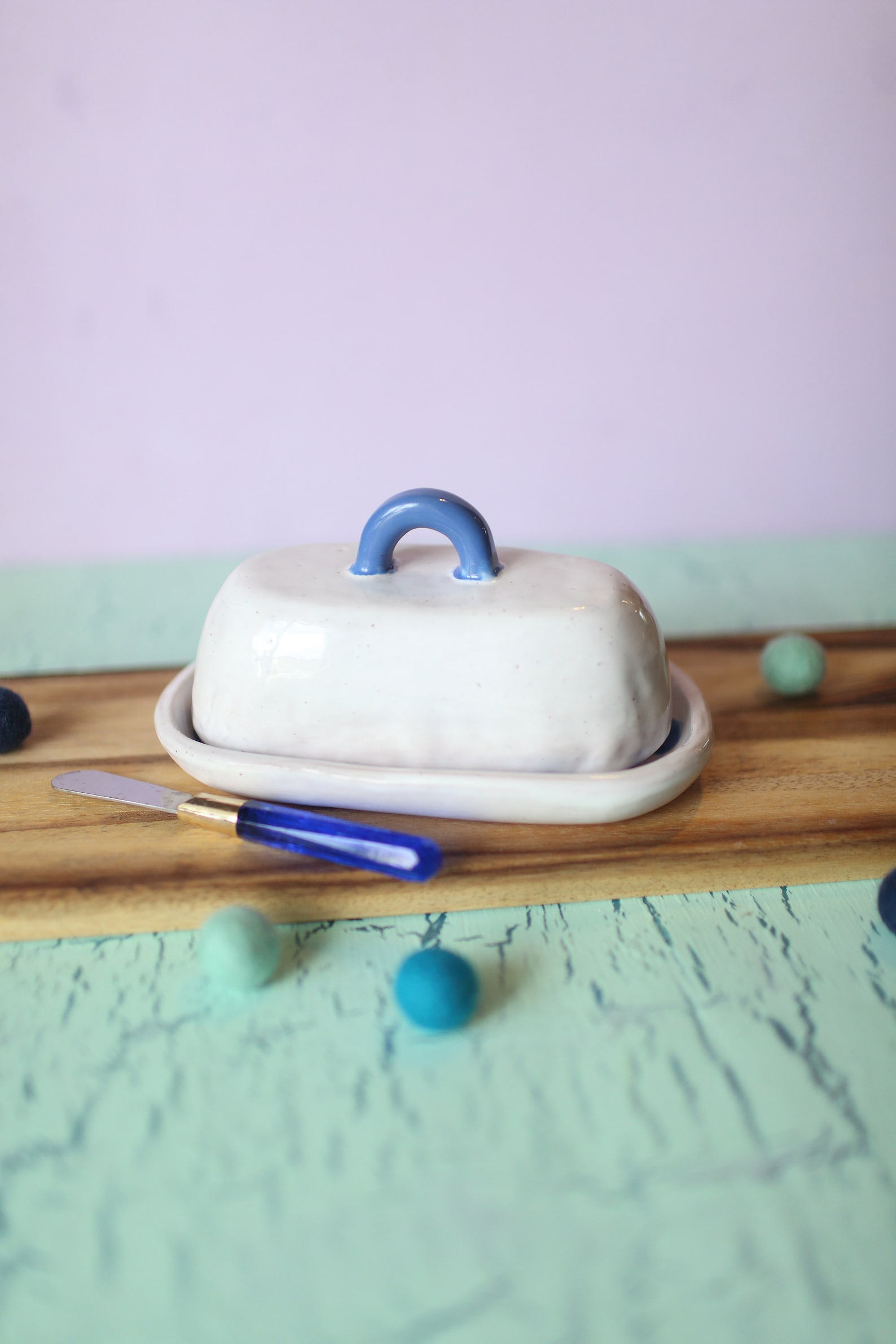 White and Blue Butter Dish