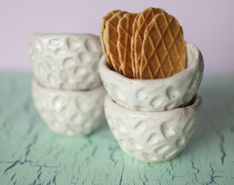 White Ceramic Snack Bowls- Minimalist Kitchen Bowls- Small Ramekins- Set of Two Ceramic Bowls