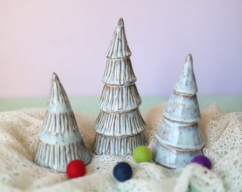 Arctic Blue Christmas Tree Set- Large Ceramic Christmas Tree Set- Set of Three- Handmade Pottery