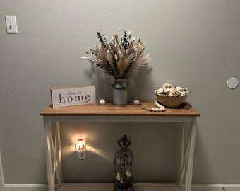 収納棚付きファームハウスコンソールテーブル、細長い木製ソファテーブル、リビングルーム用ツートン仕上げの玄関テーブル