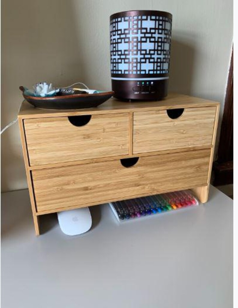 Bamboo Desk Drawer Organizer – Wooden Desktop Storage Unit With Drawers ...