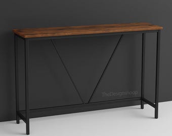 ナローコンソールテーブル 47.2インチ ラスティックブラウン＆インクブラック – スリムな玄関ソファテーブル インダストリアルな廊下テーブル 9.1インチ 奥行き