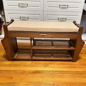 Banco de madera con zapatero, banco de entrada con compartimento oculto, banco rústico para vestíbulo, asiento elevable con almacenamiento.