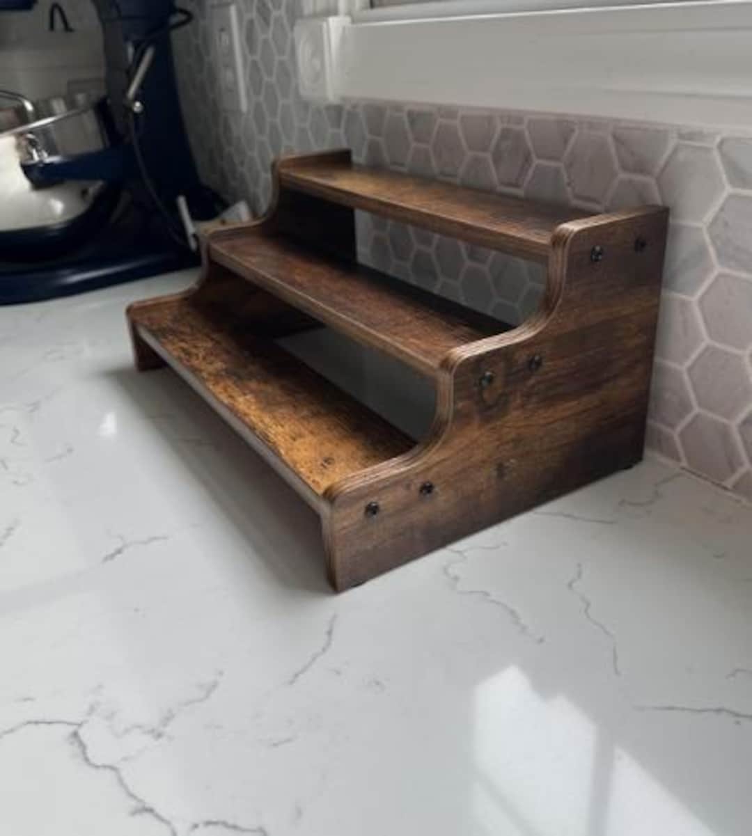 3-tier Rustic Wooden Spice Rack Handmade Kitchen Countertop | Wooden ...