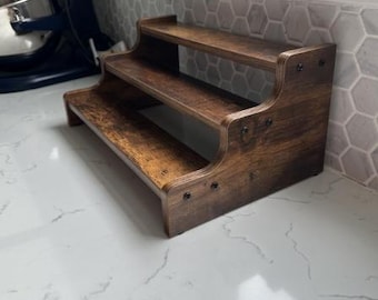 3-Tier Rustic Wooden Spice Rack Handmade Kitchen Countertop  | Wooden Kitchen Organizer farmhouse floating spice display stand Shelf