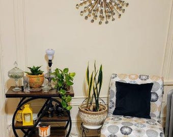 Narrow Side Table with 4 Tiers, Slim End Table for Small Spaces, Brown Metal & Wood Side Shelf, Skinny Bedside Table Organizer