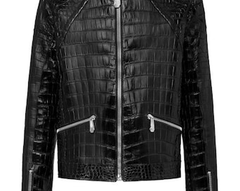 Crocodile Embossed Leather Biker Jacket - Men's Cowhide Coat - Etsy