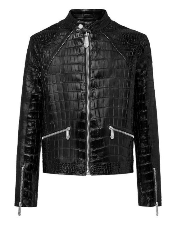 Crocodile Embossed Leather Biker Jacket - Men's Cowhide Coat - Etsy