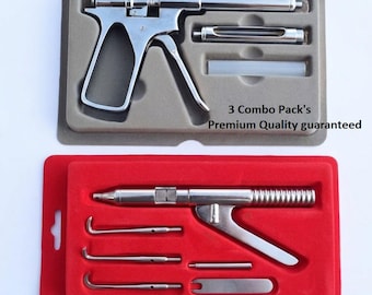 Automatic Crown Remover Kit with Dental Syringe Gun Set | Stainless Steel Crown Bridge Remover 3 Hooks & Dental Cartridge Aspirating Syringe