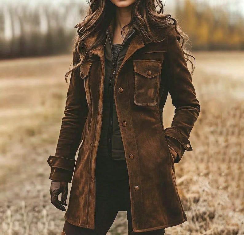Women Leather Jacket Oversized Lapel Button Front PU Faux Leather