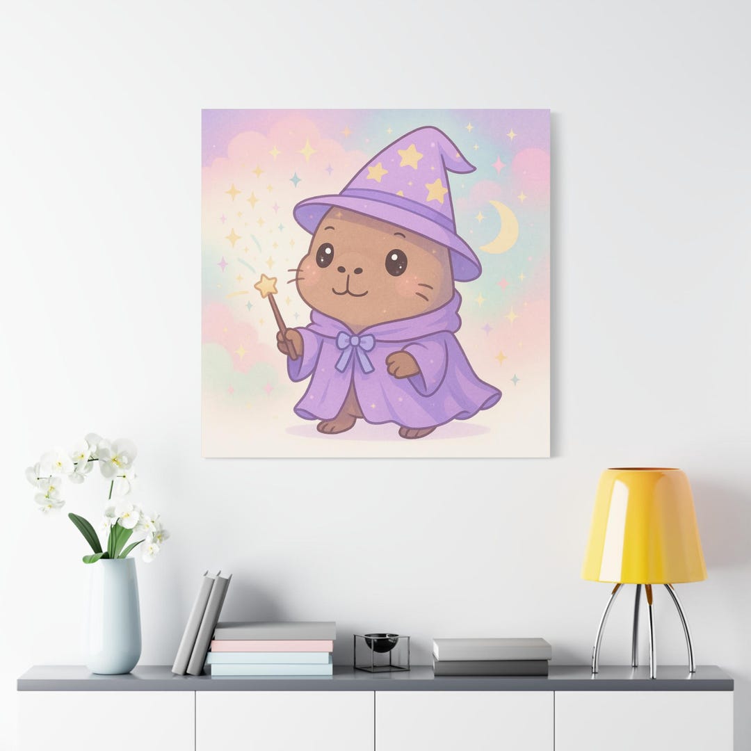 Canvas Print, Kawaii Chibi Capybara Wizard Art, Fantasy Pastel Wall ...