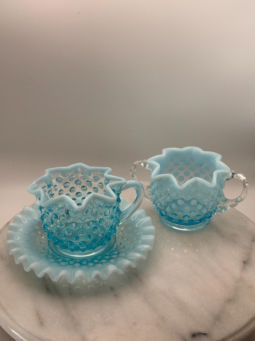Fenton Progressive Set Vintage Fenton Opalescent Blue Creamer and Sugar Set - Etsy