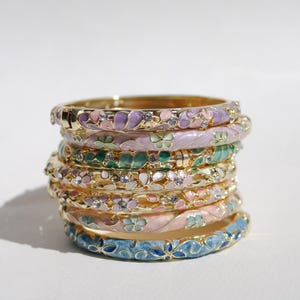 Pulsera vintage de cloisonné, ajustable, con esmalte y flores para mujer.