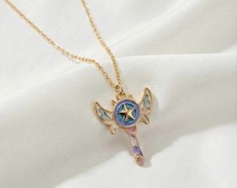 Collar de estrella que aleja el mal, collar de varita de estrella, collar de varita en tonos pastel,