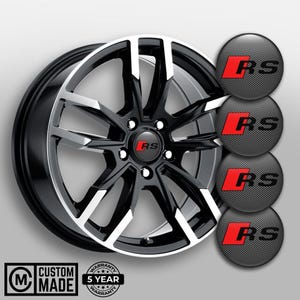 Premium Set of 4pcs Domed Wheel Center Cap Stickers AUDI---Waterproof Epoxy Resin Decals for Wheel Center Cap---Custom Made Logo Brand RS