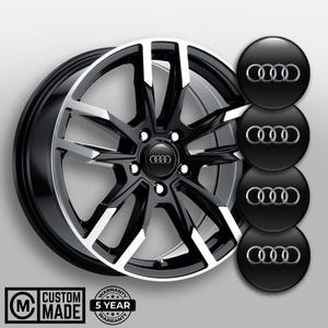 Premium Set of 4pcs Domed Wheel Center Cap Stickers AUDI---Waterproof Epoxy Resin Decals for Wheel Center Cap---Custom Made Logo Brand AUDI