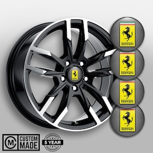 FERRARI Wheel Center Cap Decals: Domed Epoxy Resin Stickers, Set of 4 - Multiple styles