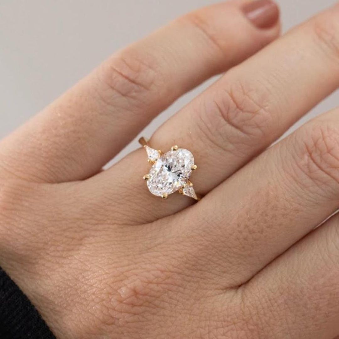 3 CT Oval Cut Moissanite Engagement Ring, 14K Solid Gold Wedding Ring ...