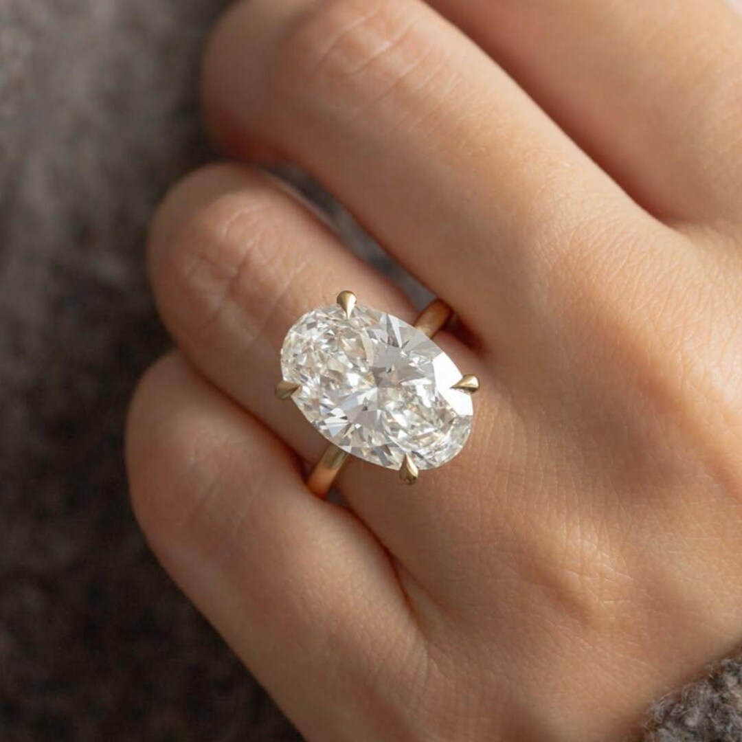 4 CT Oval Cut Moissanite Engagement Ring, 14K Solid Gold Wedding Ring ...