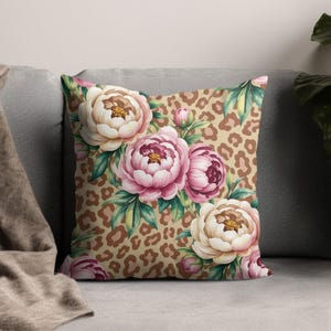 Floral Print Pillow Case, Leopard Pattern Pillow Cover, Decorative Cushion Cover, Floral and Animal Print Pillow Case, Throw Pillow