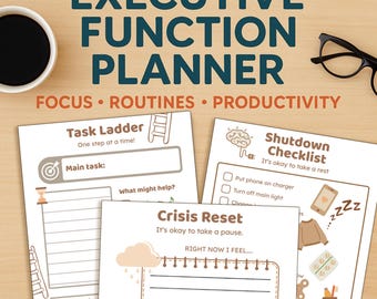 Planificador de funciones ejecutivas para el TDAH: Kit de apoyo para adultos con neurodivergencia (hojas de trabajo imprimibles y descargables en PDF)