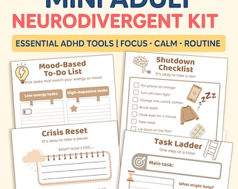 Mini Neurodivergent Support Kit for Adults – 4 Printable Tools (Routine, Focus, Calm)