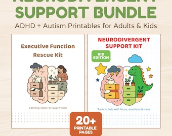 Neurodivergent Support Bundle ADHD & Autism Printable Planner Kits for Adults and Kids Self Care PDF