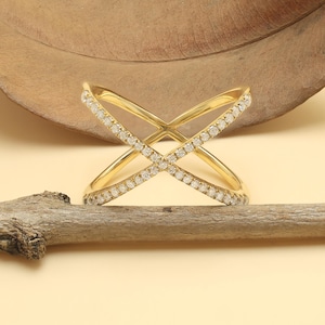 X Ring, Criss Cross Ring, Crossover Ring, Gold Plated X Ring, Moissanite X Ring, X Cross Ring, Statement Ring, Dainty Ring, Christmas Gifts