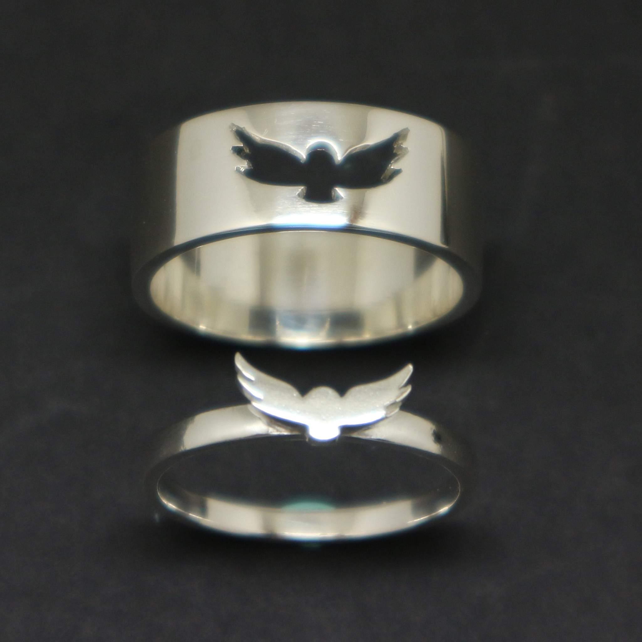 Owl Couple Rings | Sterling Silver Matching Band Set | Bird Lover Promise Rings | Handmade Animal Si