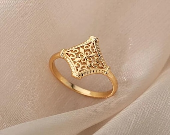 Filigree Wedding Band Ring, Vintage Lace Band, Art Deco Eternity Ring, Open Hollow Stacking Ring, Cocktail Ring, Christmas Gift for Women