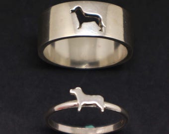 Dog Couple Rings | Sterling Silver Matching Rings | Pet Lover Promise Ring Set | Handmade Dog Silhouette Bands | Funky Couple Jewelry