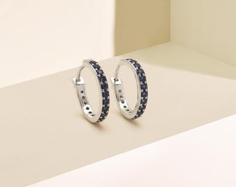 Sapphire Earrings, Blue Earrings, Hoop Earrings, Sapphire Gemstone, Huggie Earrings, Small Hoop Earrings, Birthstone Earrings, Gift for Her