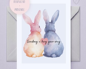Sending a Hug Card, Thinking of You Card, Support Card for Difficult Times, Rabbit lovers gifts, Condolances card (Digital Download)