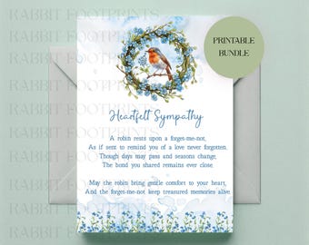 Robins appear when loved ones are near, Robin Heartfelt Sympathy Card, Forget Me Not Card, Bereavement card (Digital Download)