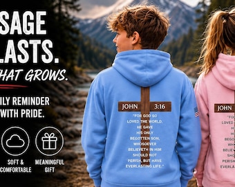 Sudadera con capucha cristiana juvenil 3Fs Juan 3:16 / Sudadera con versículo bíblico para niños / Ropa juvenil basada en la fe / Sudadera con capucha religiosa