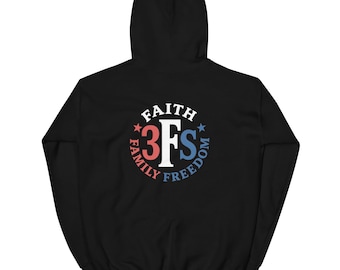 3Fs patriottische christelijke hoodie | Rood wit en blauw sweatshirt | Faith Family Freedom-kleding | Hoodie VS