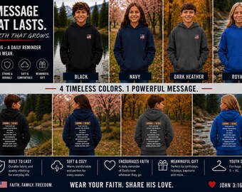 Sudadera con capucha cristiana juvenil 3Fs Juan 3:16 / Sudadera con versículo bíblico para niños / Ropa juvenil basada en la fe / Sudadera con capucha religiosa