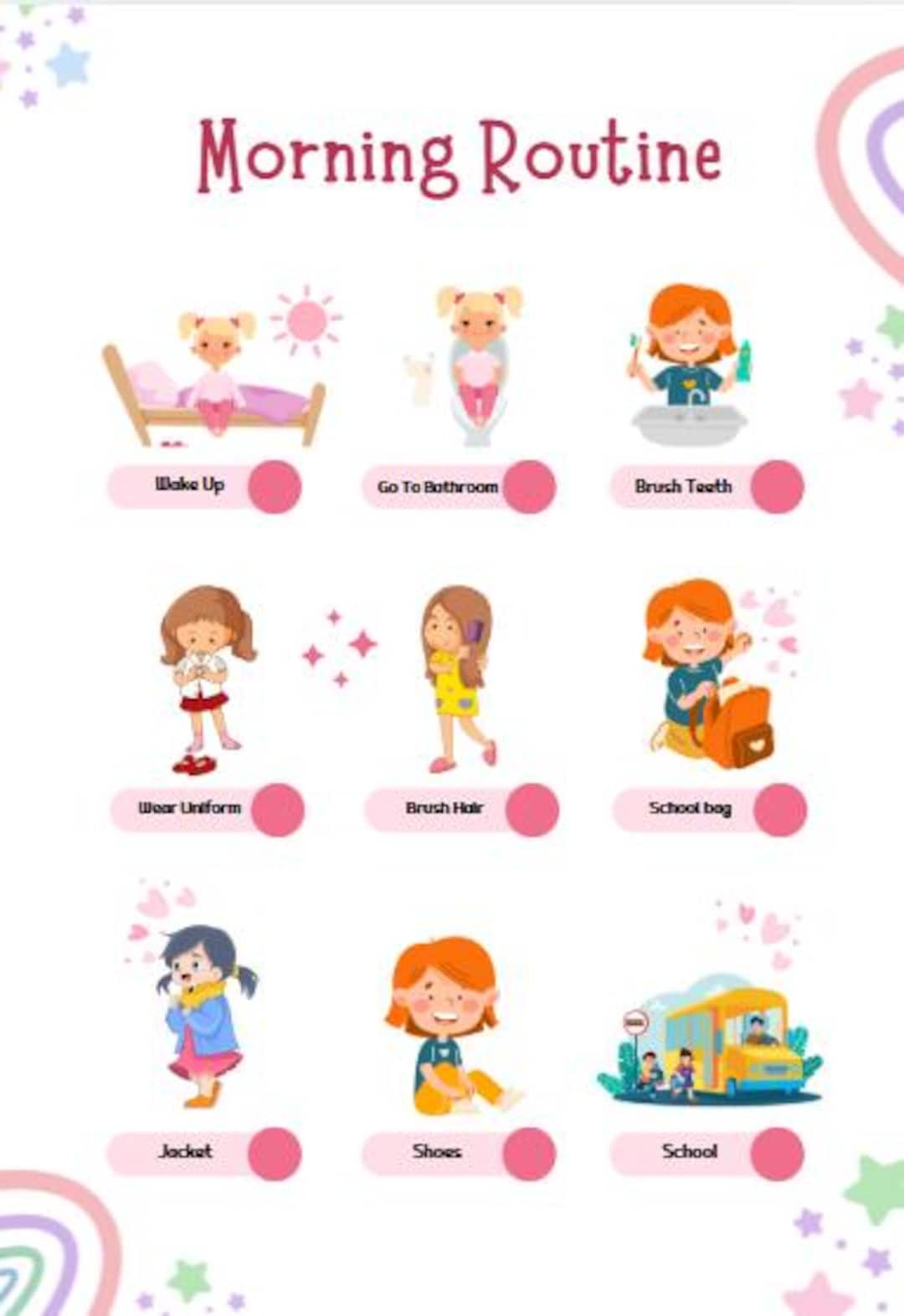 Girl Daily Routine Chart.pdf Girl Morning Routine Chart: Visual Schedule, Pastel Design (PDF ...