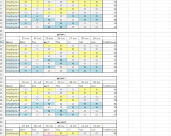 2-2-3 Pitman Rota Template | Color Coded Staff Schedule Excel