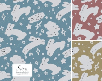 Bunny Seamless Pattern Playful Kids Nursery Digital Repeat for Fabric Wallpaper