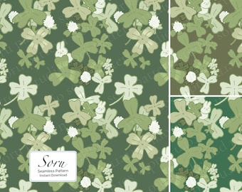 Patrón sin costuras de trébol de la suerte, descarga digital, repetición botánica verde para tela, papel tapiz, papelería