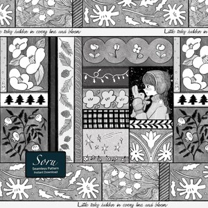 Modèle sans couture hiver patchwork style d'illustration monochrome de livre de contes pour papier peint en tissu et impressions d'art