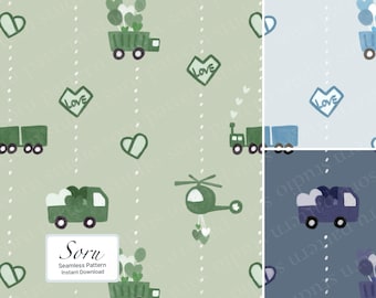 Boys Valentine Vehicles Seamless Pattern Nursery Truck Car Helicopter Digital paper