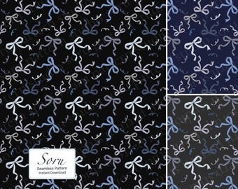Cinta de coqueta oscura con patrón sin costuras, lazo de medianoche imprimible para tela, papel tapiz y papel digital.