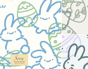 Patrón de arte lineal de conejito de Pascua sin costuras, papel digital de 3 colores para manualidades infantiles